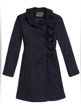 Rothschild & CO Big Girls Ruffle Front Coat in Black Size M 10/12